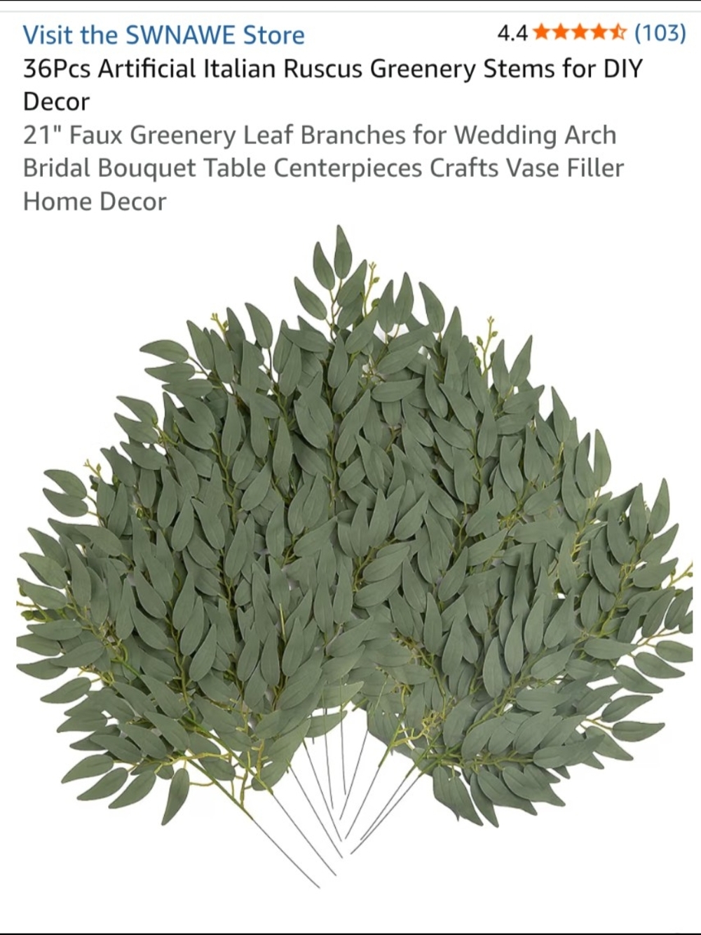 Artificial Ruscus Greenery Stems - Faux Eucalyptus Greenery (36 pcs)